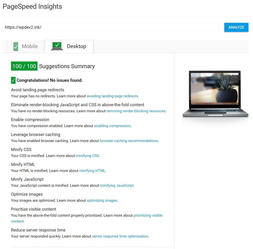 Google PageSpeed Insights桌面设备评分做到100分