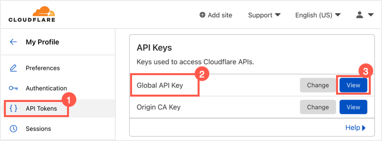 在Cloudflare中获取Global API Key