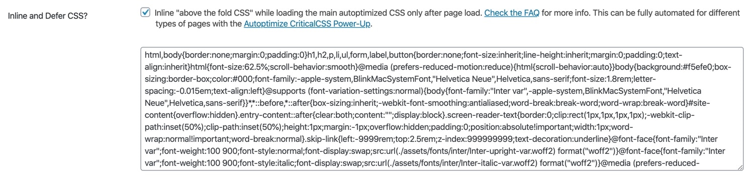 在Autoptimize中内联和推迟CSS