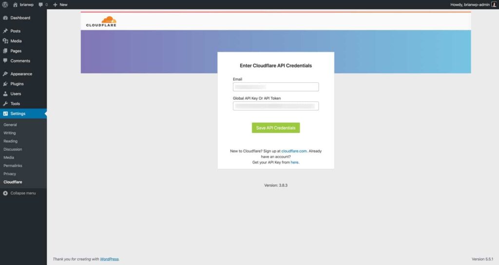 输入您的电子邮件地址和Cloudflare API令牌