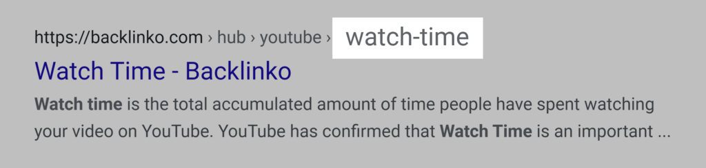 谷歌搜索结果链接关键词watch time