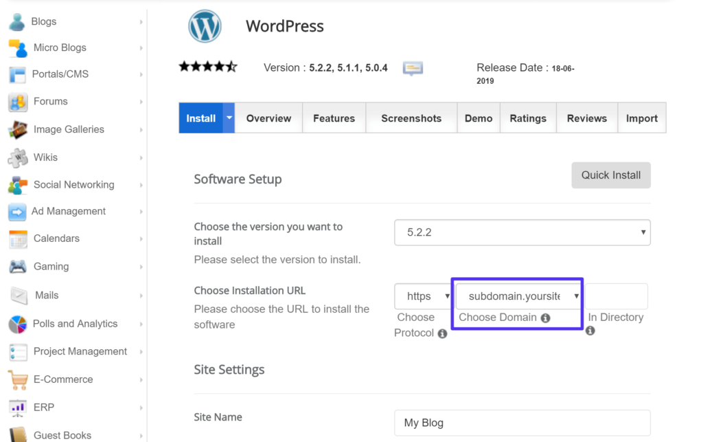 如何使用自动安装程序在子域名上安装WordPress